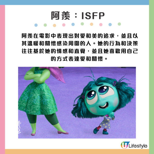 阿羨在電影中表現出對愛和美的追求，並且以其溫暖和關懷感染周圍的人。她的行為和決策往往基於她的情感和直覺，並且她喜歡用自己的方式表達愛和關懷。