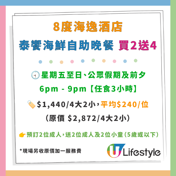 8度海逸酒店自助餐買2送4優惠！$206任食生蠔／鱈場蟹腳／脆皮豬手／紅燒花膠／避風塘軟殼蟹