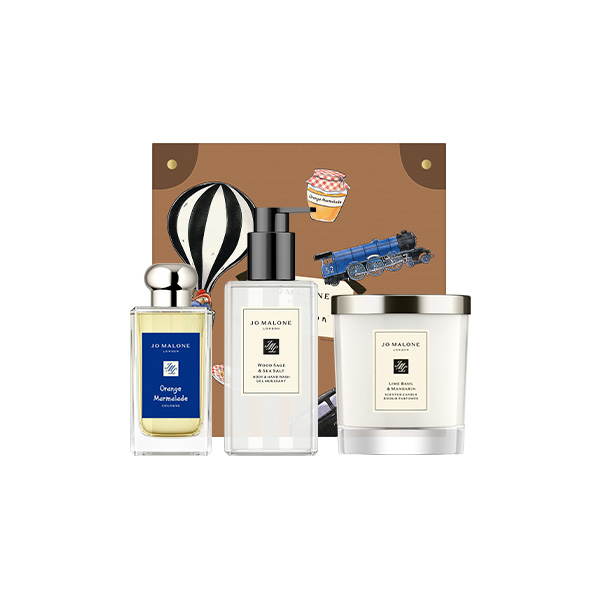 Marvellous Scented Trio美好香氛經典套裝 HK$2,445|限量版行李禮盒內含橘子果醬古龍水100ml、鼠尾草與海鹽手部及身體沐浴凝膠250ml及青檸羅勒柑橘居室香氛蠟燭,為您的日常生活帶來持續的香氣享受。