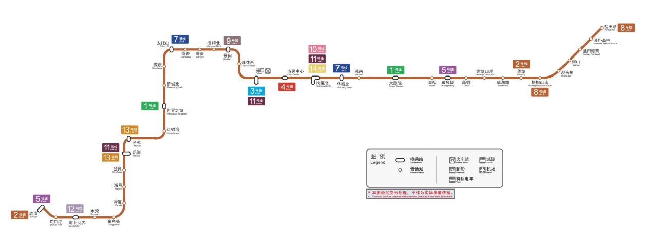 深圳地鐵2號線路線圖（圖片來源：百度圖片）