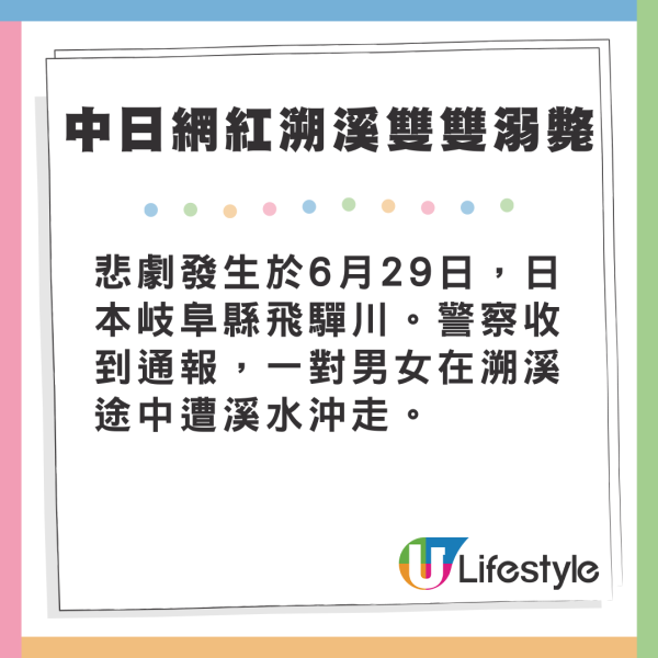 中日網紅溯溪 丈夫意外落水 妻急救援雙雙溺斃 
