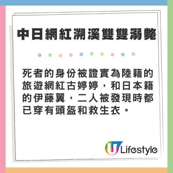 中日網紅溯溪 丈夫意外落水 妻急救援雙雙溺斃 