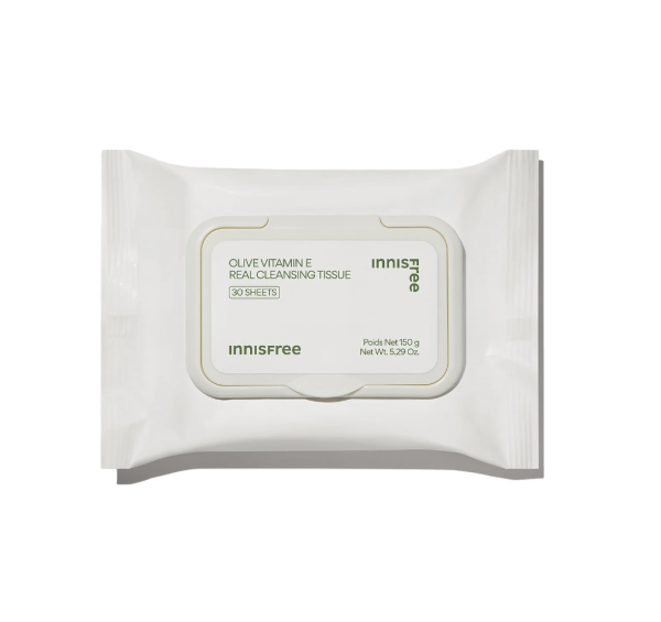 卸妝濕紙巾推薦4：innisfree橄欖卸妝潔面巾 30片裝(售價港幣 $85)