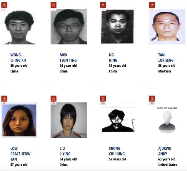 現時紅色通緝令（Red Notice）上有8人是由香港警方向國際刑警組織提出申請，新加入的黃鉦傑已在的名單上，涉嫌干犯一項欺詐及兩項盜竊罪，其助手亦因欺詐罪同被發出紅色通緝令。來源：INTERPOL