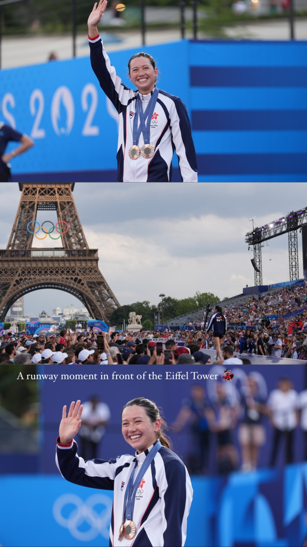 巴黎奧運｜何詩蓓出席勝利巡遊 巴黎鐵塔下與粉絲親切selfie！周六出戰混合接力 