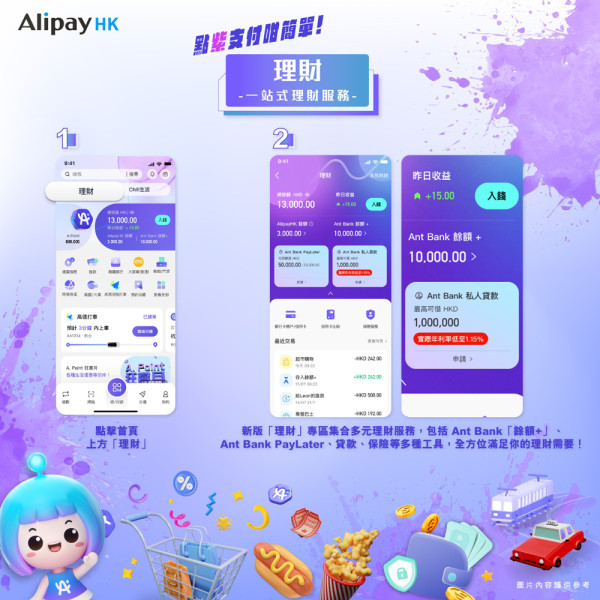 AlipayHK點「紫」支付咁簡單？！ 8月以全新一站式生活平台登場 集結三大核心功能，涵蓋支付/生活/理財 