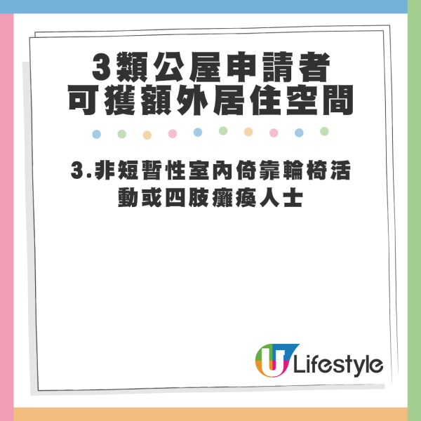 3類公屋申請者可獲額外居住空間。資料來源：立法會