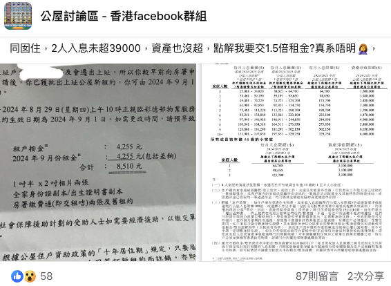 兩母女住公屋入息得$39K，卻被要求交1.5倍租金。圖片來源：Facebook@公屋討論區