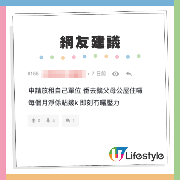 網友力勸港男要諗清楚，切勿輕易放棄物業，並提出減輕供樓負擔的建議。來源：LIHKG討論區