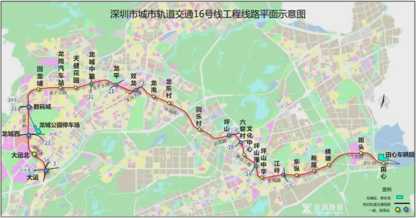 深圳地鐵16號線路線圖（圖片來源：深圳地鐵）