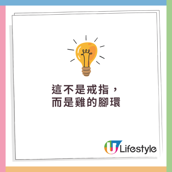 原來戒指上刻有「海南文昌雞」5個小字，這不是戒指，而是雞的腳環。
