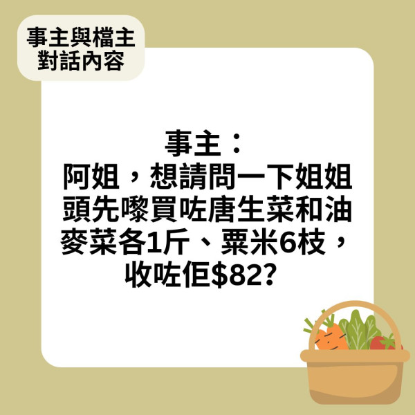 街市買餸│外傭街市買餸 2斤菜+6枝粟米收$82 港媽質疑秤多檔主一個反應惹議 