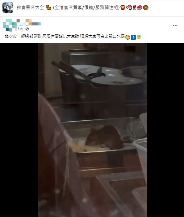 網民指連鎖麵店驚見老鼠開餐（圖片來源：Facebook群組@飲食黑店大全）