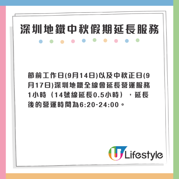 深圳地鐵中秋假期特別服務 14至17號北上注意 預計週六人流大增 