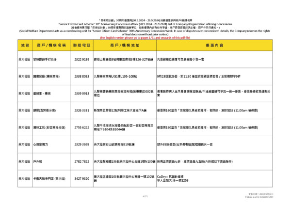 長者咭30周年優惠一覽