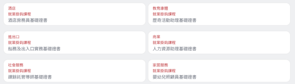 部分就業掛鈎課程（圖片來源：僱員再培訓局）