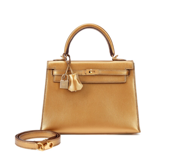 限量版金屬金色Chèvre山羊皮Metallic 25公分Sellier外縫凱莉包(估價:38-100萬元)