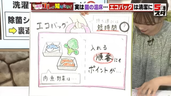 如擔心肉、魚和蔬菜汁液洩漏,應將其放入膠袋再放入環保袋。(影片截圖)