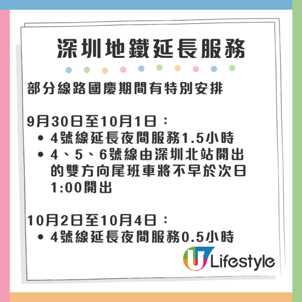 十一黃金周｜深圳地鐵國慶延長服務時間 一文看清澳門/香港特別交通安排 