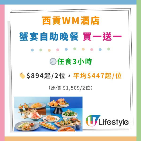 西貢WM酒店自助餐買1送1！位位送清蒸大閘蟹！任食生蠔／法國麵包蟹／松葉蟹腳／安格斯牛扒