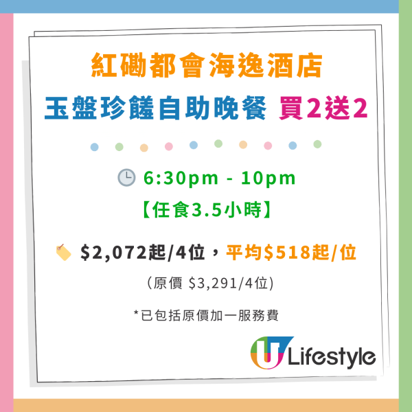 紅磡都會海逸酒店自助餐優惠！歎維港景任食生蠔／蟹腳／鮑魚花膠雞／肉眼牛扒／香煎鴨肝