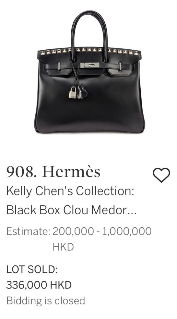 特別訂製黑色Box小牛皮35公分鉚釘柏金包(拍賣價:336000元)