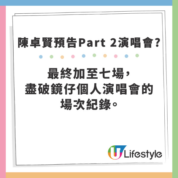 陳卓賢今年個人演唱會破盡鏡仔場次紀錄 預告暗示將舉辦Part 2演唱會?