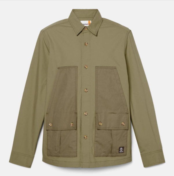 Men Utility Mixed Media Overshirt - Leaf Green, HK$359 (60% off)