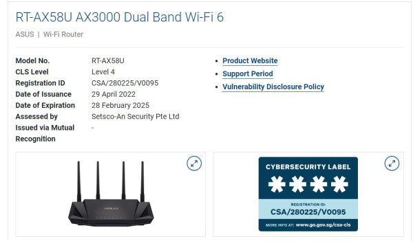 ASUS 積極參與新加坡網絡安全標籤 (CLS) 計劃！5 款路由器獲最高 Level 4 認証！