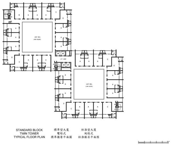 香港公屋類型︰井型公屋（圖片來源︰房屋署）