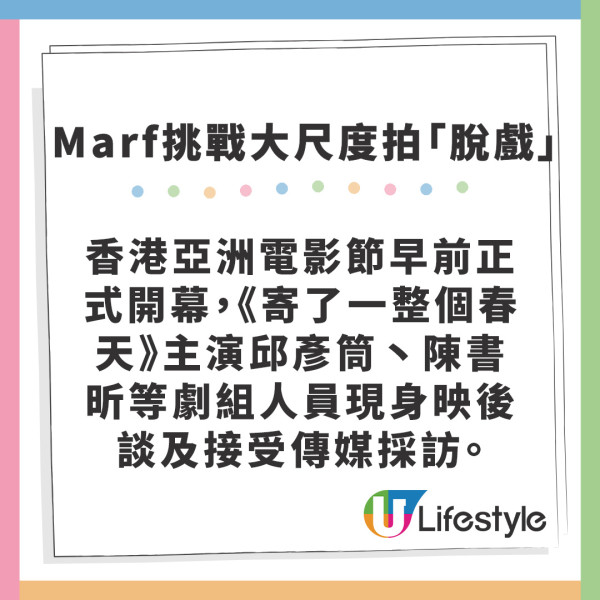 寄了一整個春天｜Marf首演電影即挑戰大尺度拍「脫戲」 親曝當眾除內褲戲份要請男同事迴避