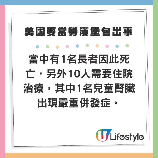 美國麥當勞爆大腸桿菌疫情 49人進食同款漢堡後中毒 1死10人住院