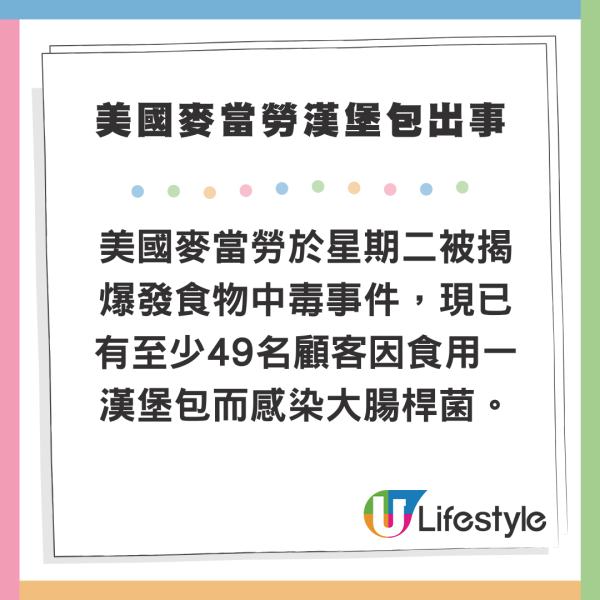 美國麥當勞爆大腸桿菌疫情 49人進食同款漢堡後中毒 1死10人住院