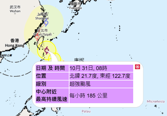 颱風康妮預料周四增強為超強颱風 料進入香港800公里範圍 即看預測路徑 