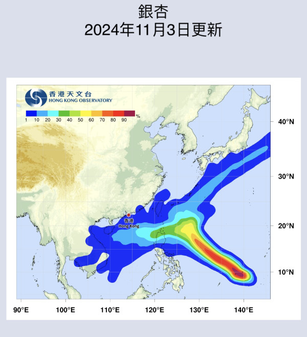 熱帶氣旋銀杏形成！周五將升級至颱風 料周六凌晨闖港800公里