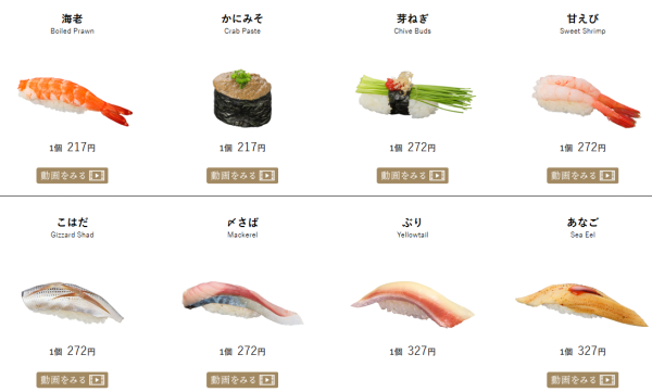 壽司三味部分壽司價錢（圖片來源：壽司三味官網）