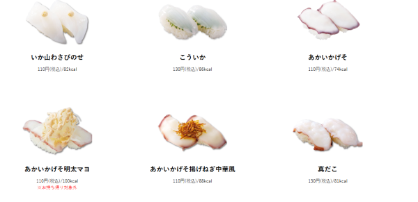 魚米部分壽司價錢（圖片來源：魚米官網）