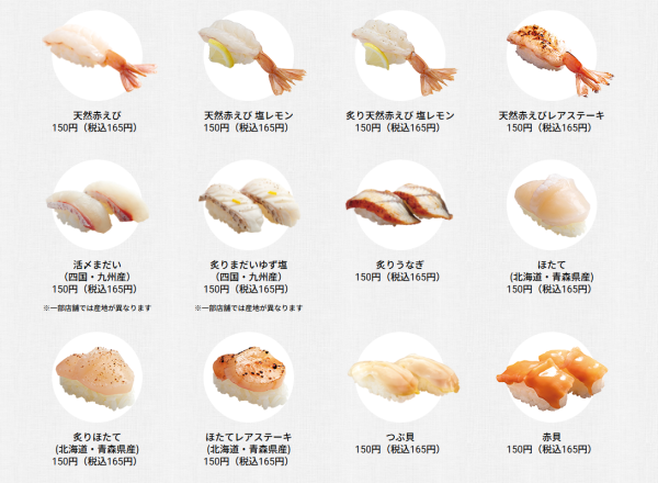 HAMA壽司部分菜單價錢（圖片來源：HAMA壽司官網）