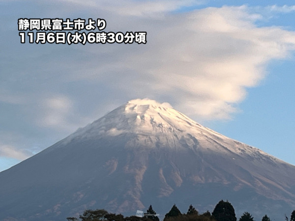 富士山料11月6日迎來初冠雪！靜岡縣可見山頂舖白雪化妝 