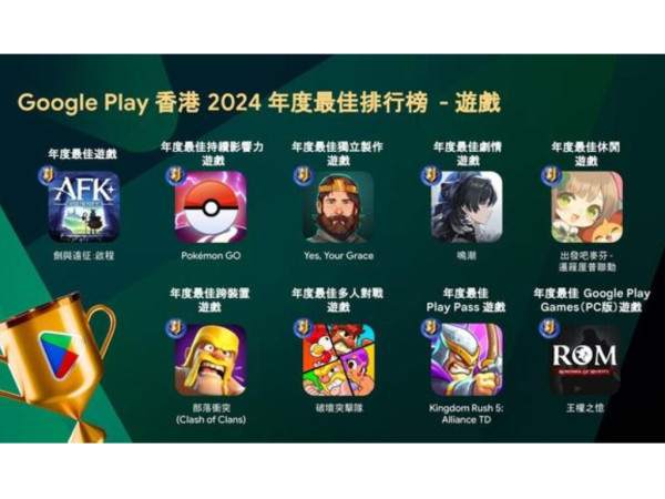 Google Play 香港 2024 年度最佳排行榜 Pokemon Go 熱潮未減仍有獎攞