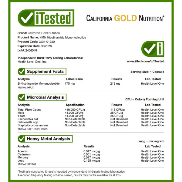 California Gold Nutrition NMN（圖片來源：iHerbs官網）