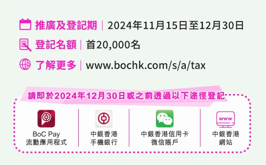 交稅優惠賺高達$888現金回贈（圖片來源：中銀香港）