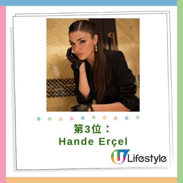 第三名是土耳其女演員兼模特Hande Erçel，以其耀眼的美麗和迷人的表現受到喜愛。Hande在土耳其及全球擁有眾多粉絲，她的自然魅力使她成為2024年最美麗女性之一。