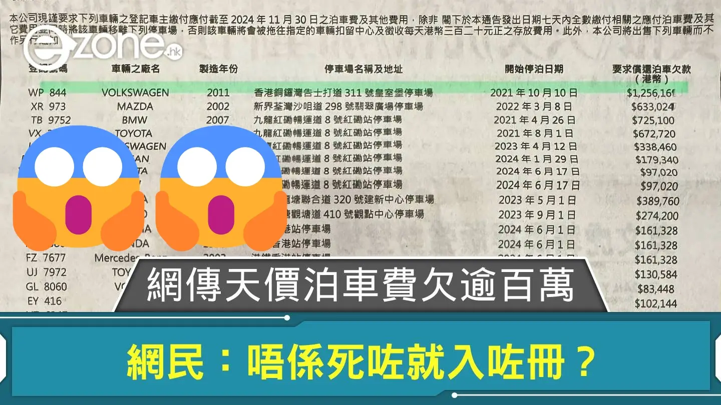 網傳天價泊車費欠款逾 7 位數 網民：唔係死咗就入咗冊？