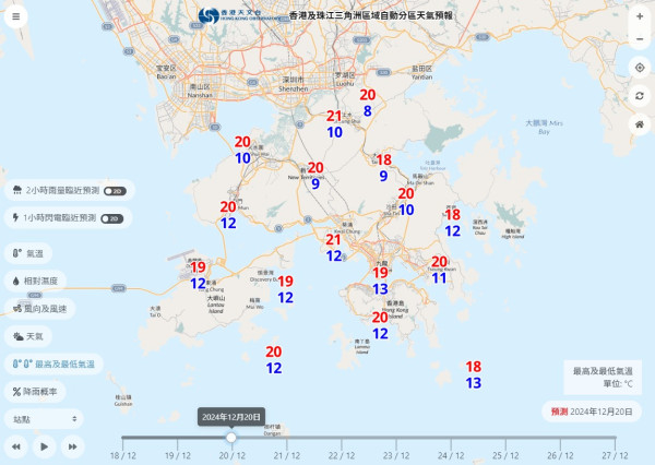 天文台下調冬至前夕溫度 周五低見8度 低壓區料下周進入南海