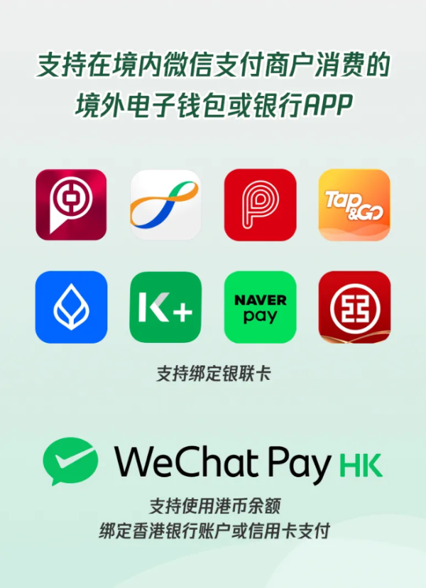 由即日起，可直接使用中銀香港BoC Pay、八達通、PayMe by HSBC、Tap & Go拍住賞，直接掃描內地商戶微信支付收款碼完成支付。