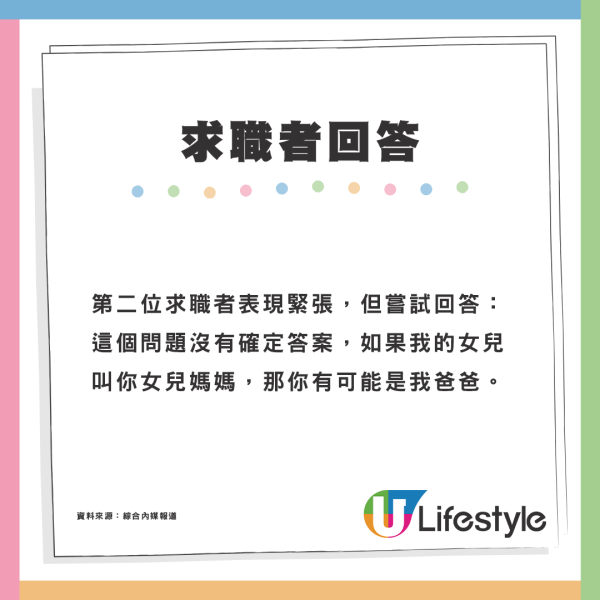 面試問題：我女兒是你女兒的媽媽那我是誰？15秒思考1個答法即取錄  