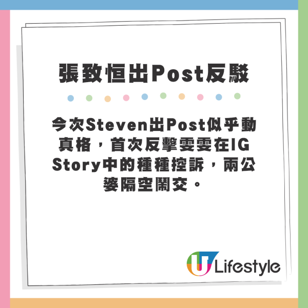 今次Steven出Post似乎動真格，首次反擊雯雯在IG Story中的種種控訴，兩公婆隔空鬧交。