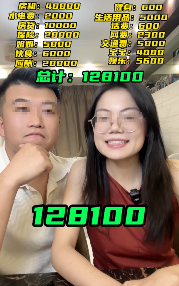 初步計算後，兩夫婦每月開銷竟要$128,100，開支使費非常驚人！圖片來源：小紅書