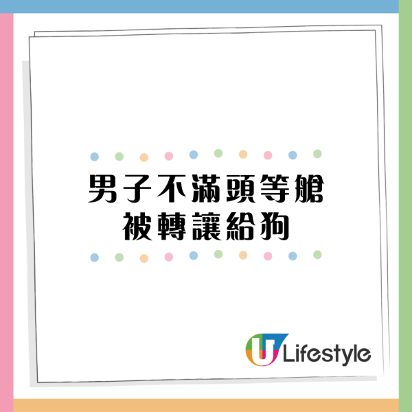 男子頭等艙座位遭轉讓給服務犬 網上怒斥:我使錢一定多過隻狗!